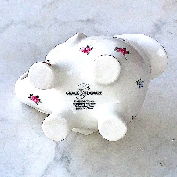 GRACE’S TEAWARE CREAMER & SUGAR BOWL SET ELEPHANT FLOWERS GOLD TRIM - Picture 12 of 14